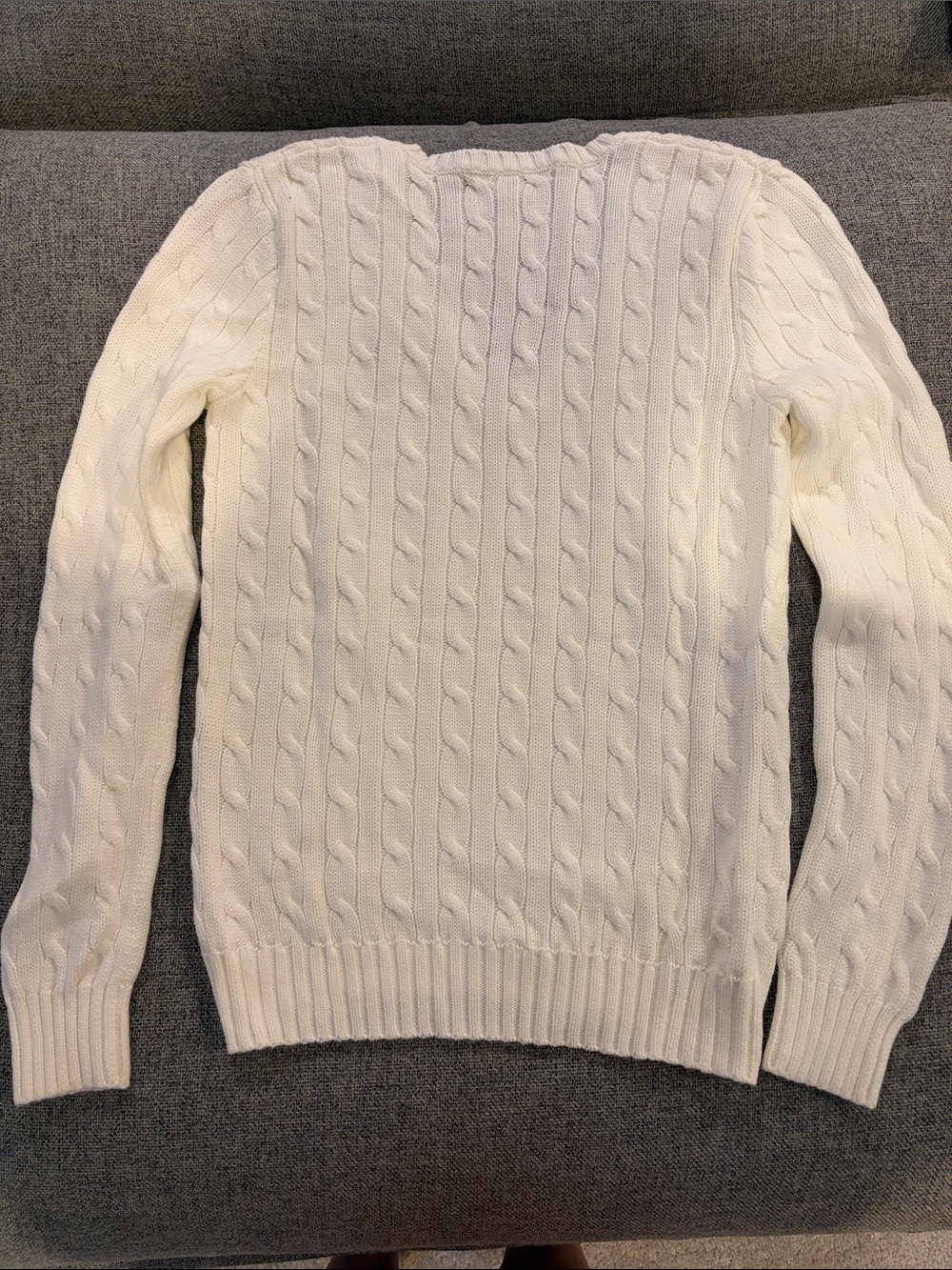 Ralph Lauren Cream Cable-Knit V-Neck Sweater with Pony Logo - Picture 3 of 4